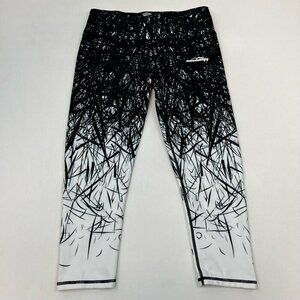 Coolomg Womens Leggings Pants Black White Low Rise Abstract Stretch Pull On M